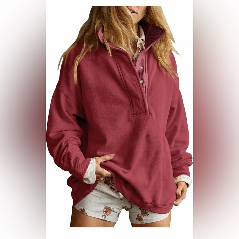🆕Oversized Casual Long Sleeve Button Henley Neck Pullover